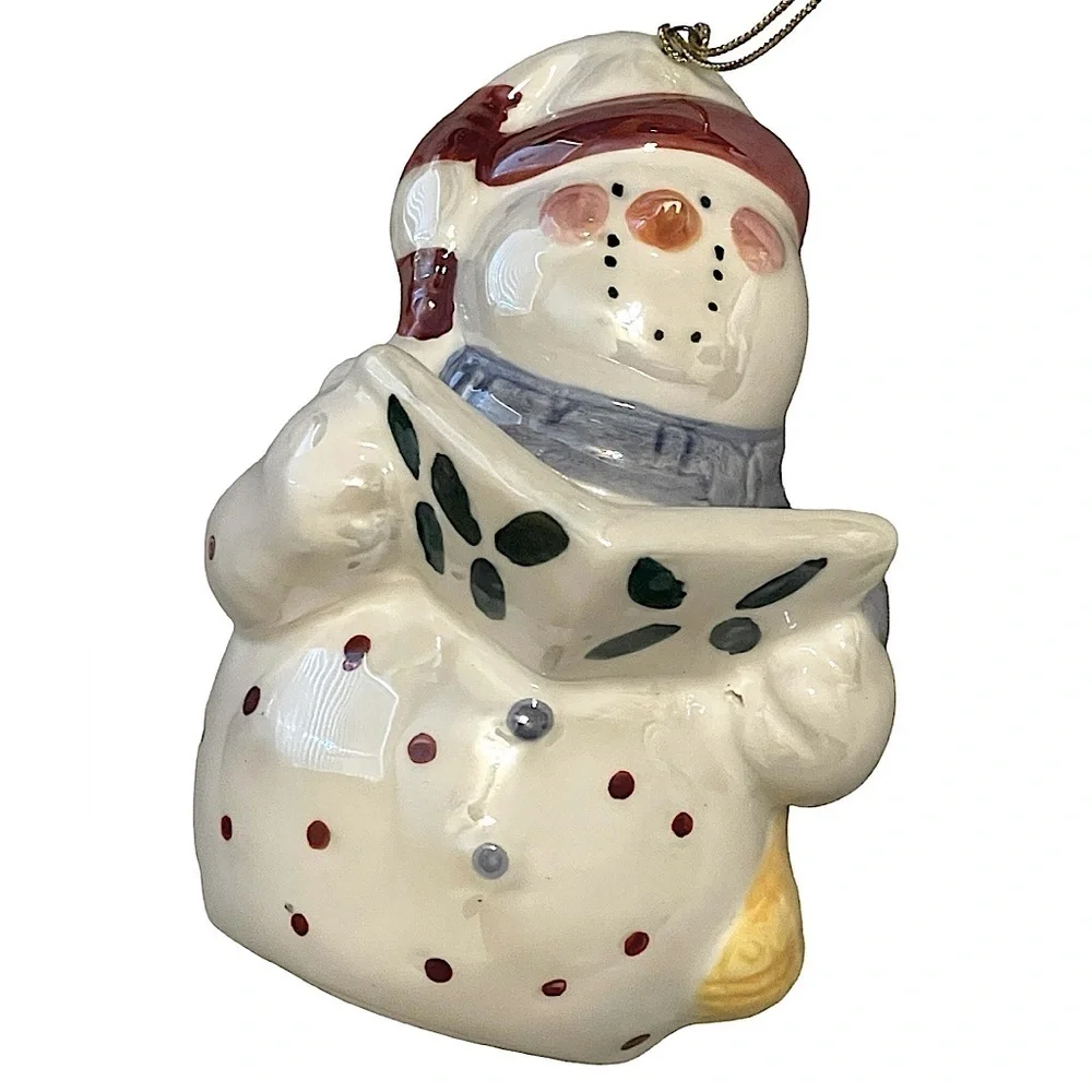 Set of 8 Vintage Pearlescent Ceramic Snowmen or Snow People Ornaments
